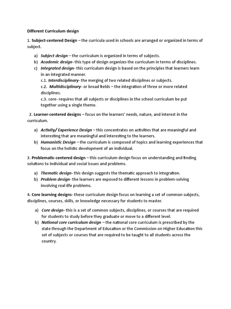 Different Curriculum Design Pdf Curriculum Interdisciplinarity