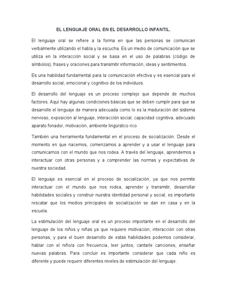Actividades para estimular el lenguaje oral | PDF | Crecimiento ...