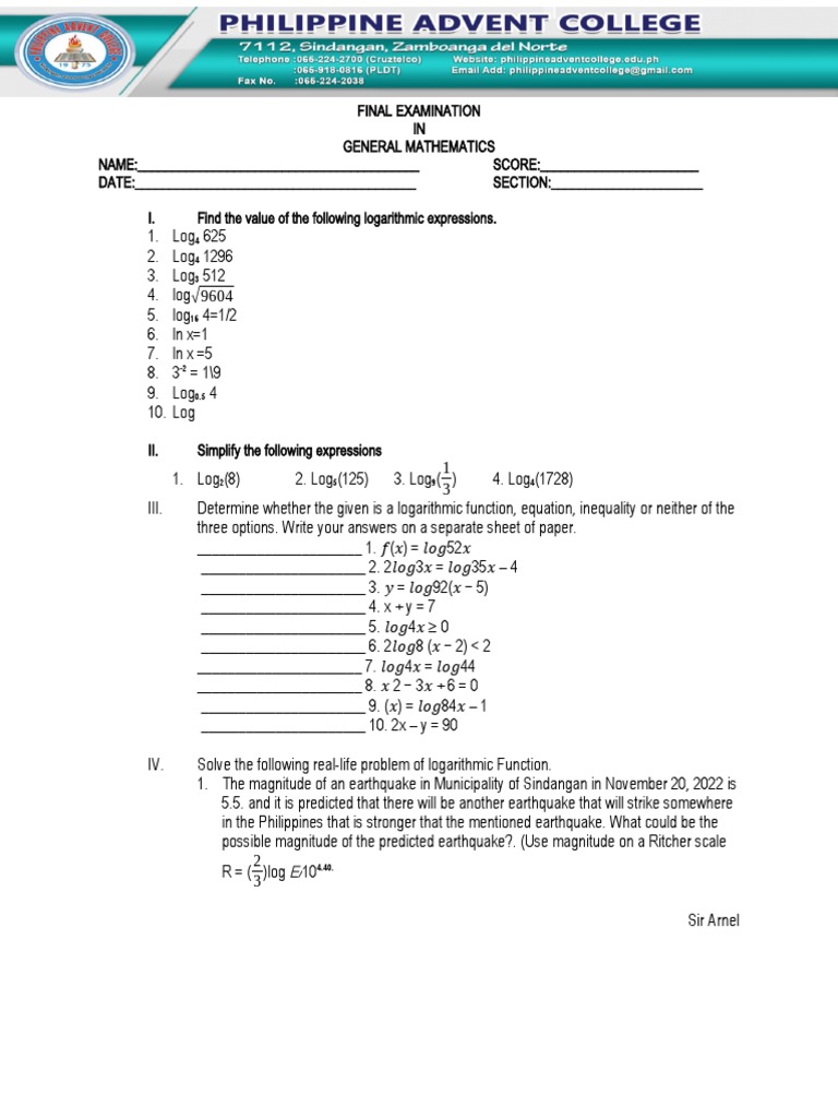 General Mathematics Final Exam Guide | PDF | Teaching Methods ...