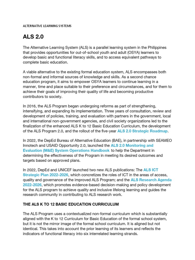 Alternative Learning Systems | PDF | Learning | Literacy