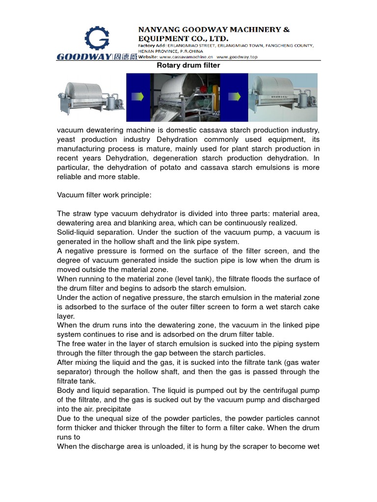 Dewatering Starch Emulsions using a Rotary Drum Vacuum Filter | PDF ...