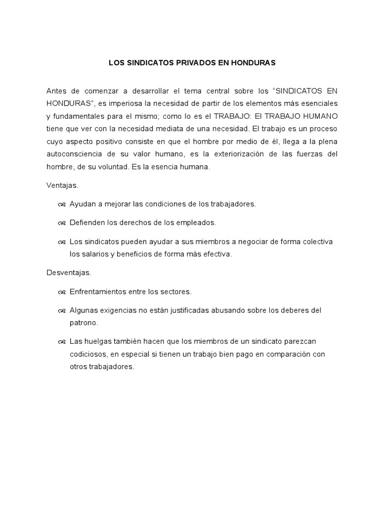 Los Sindicatos Privados en Honduras | PDF | Sindicato | La negociación ...