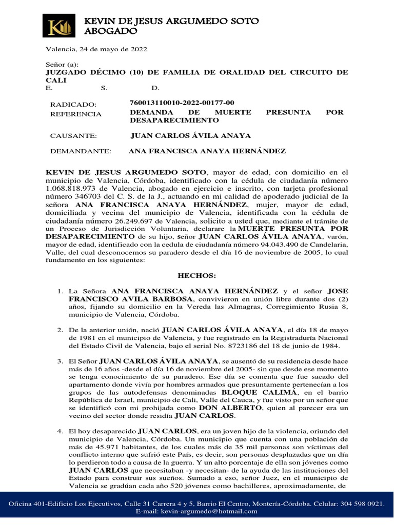 Demanda de Muerte Presunta | PDF | Gobierno | Justicia