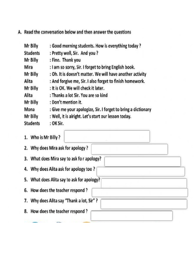 Apology and Gratitude Worksheets | PDF | Cooking, Food & Wine