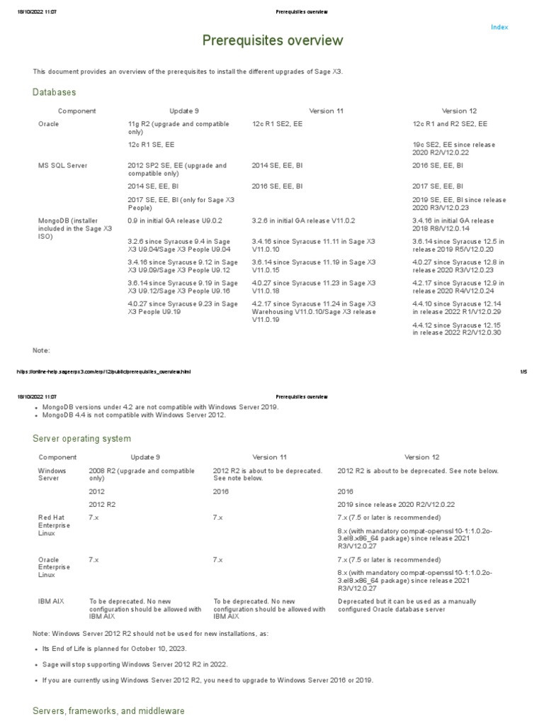 Sage X3 V12 Prerequisites Overview PDF Explorer