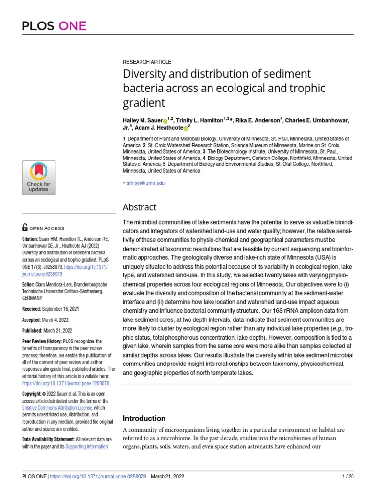 Diversity and Distribution of Sedimen Bacteria Across An Ecological and ...