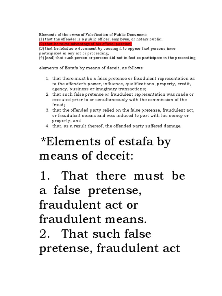 Elements For ESTAFA PDF Fraud Crime & Violence