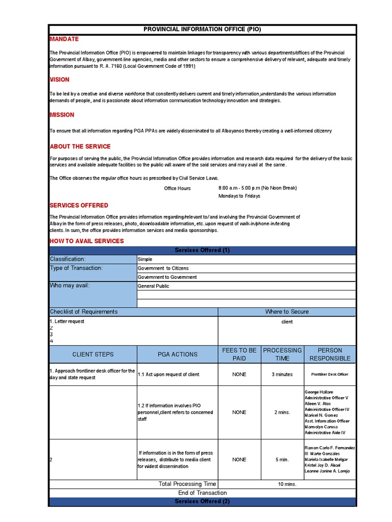 Provincial Information Office Services Guide | PDF | Information