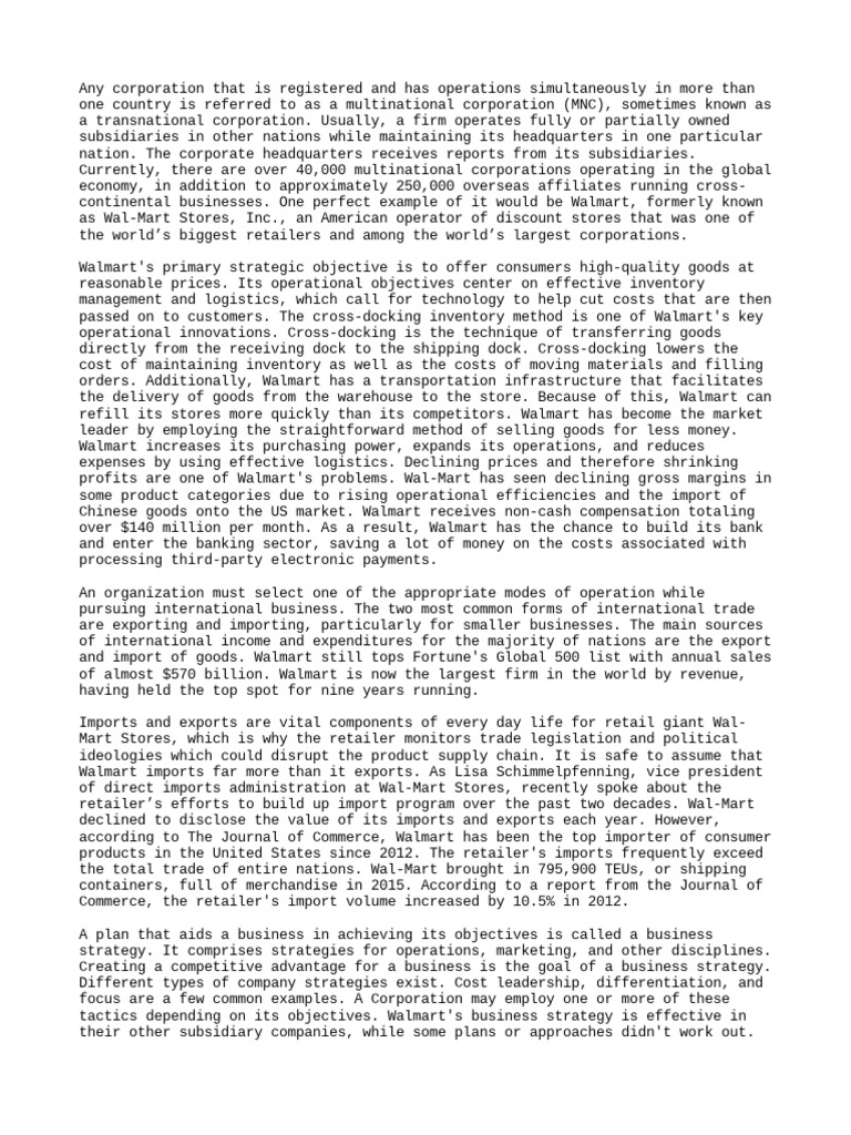 Walmart's Global Business Strategy: Achieving Cost Leadership Through ...