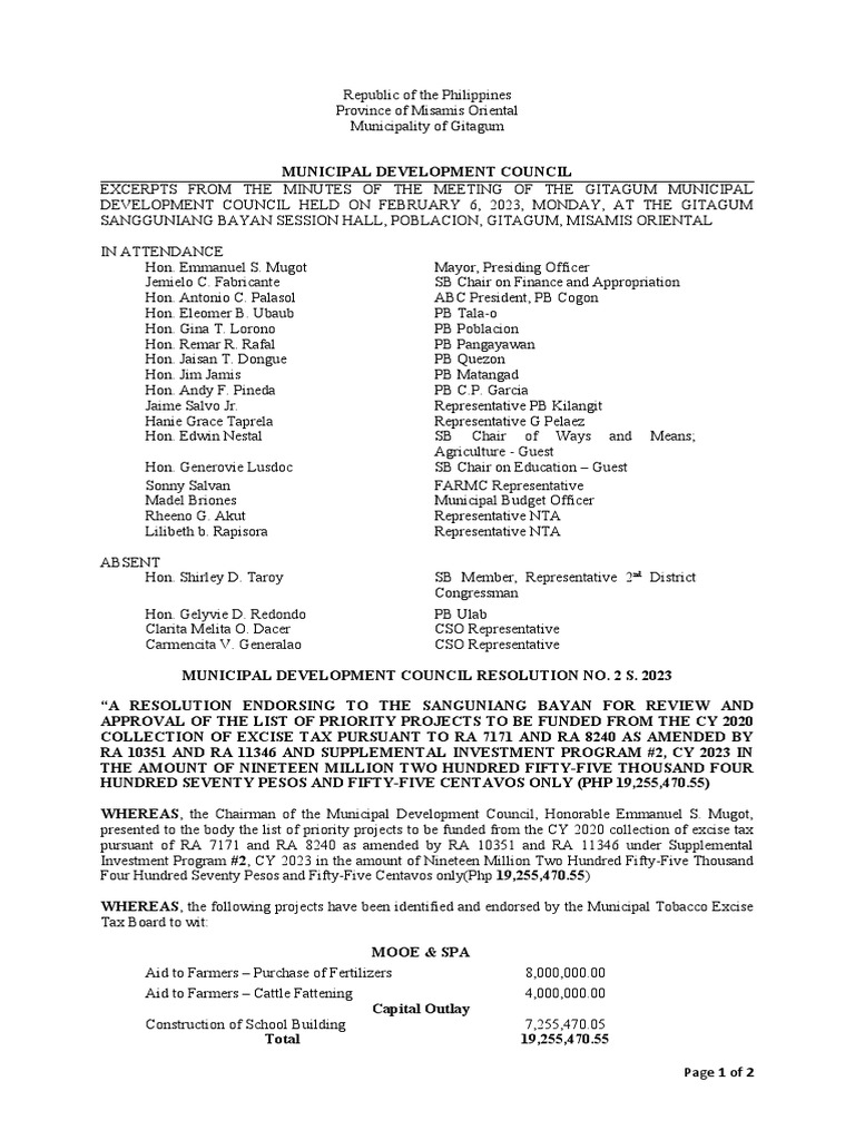 Gitagum MDC Resolution on Fund Realignment | PDF | Government | Economies