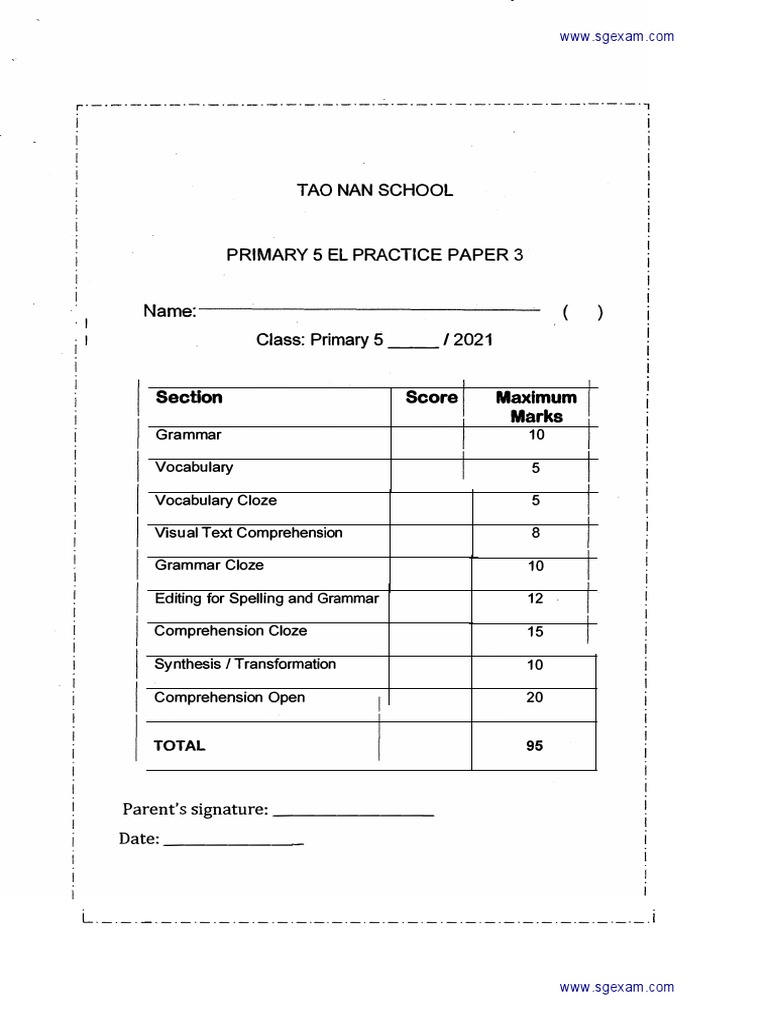 2021 P5 English Practice Paper 3 Tao Nan PDF