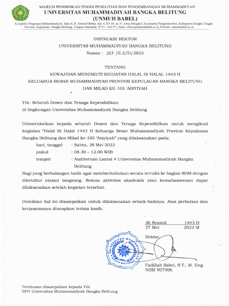 003 Instruksi Halal Bi Halal 1443 H Dan Milad Pwa 105 Stempel Pdf