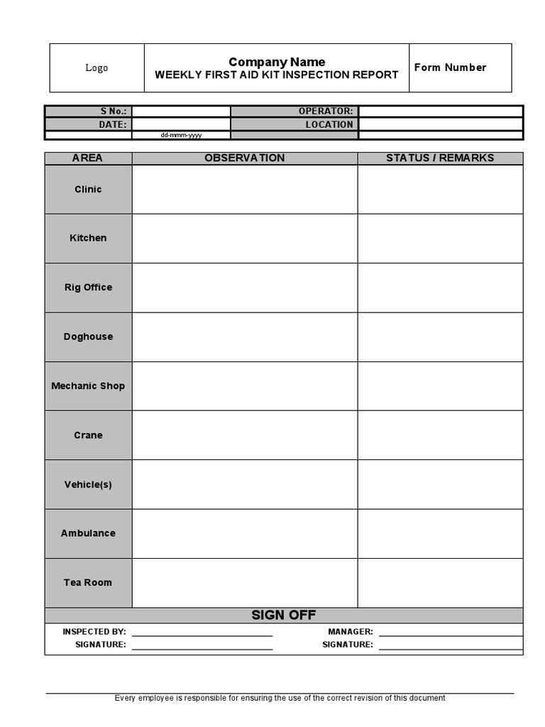 Weekly First Aid Kit Inspection PDF