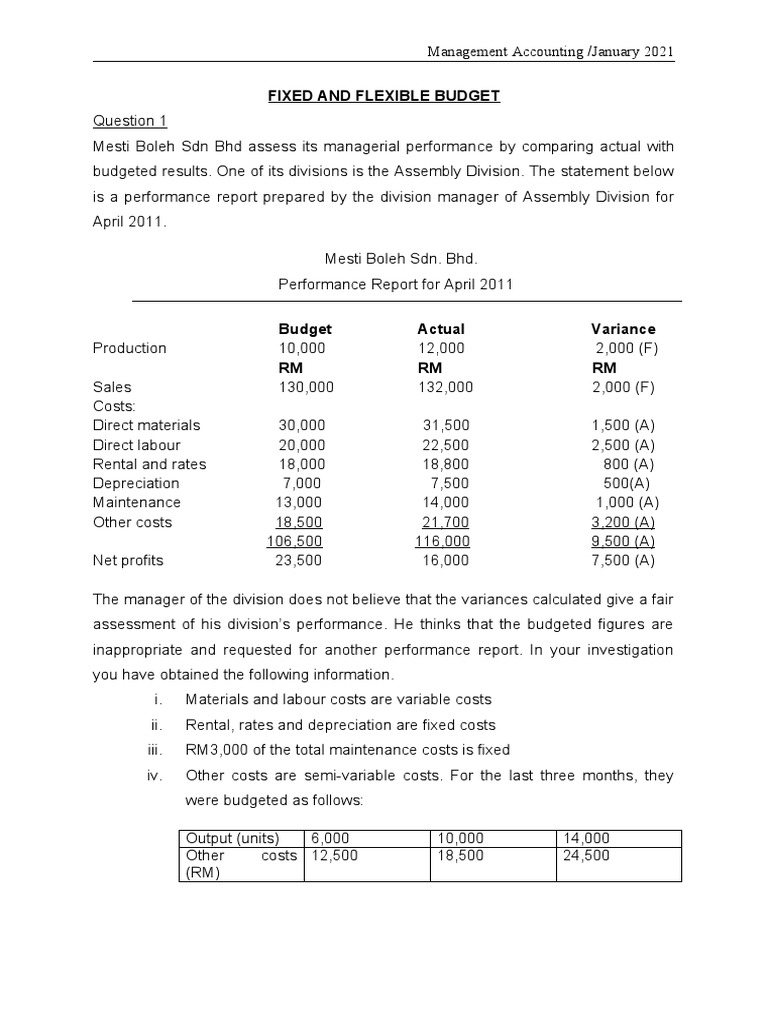 Tutorial fixed and flexible budget pdf management accounting cost