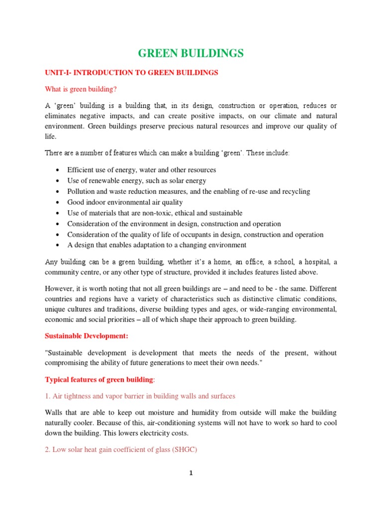 Green Buildings Notes Pdf Green Building Sustainability