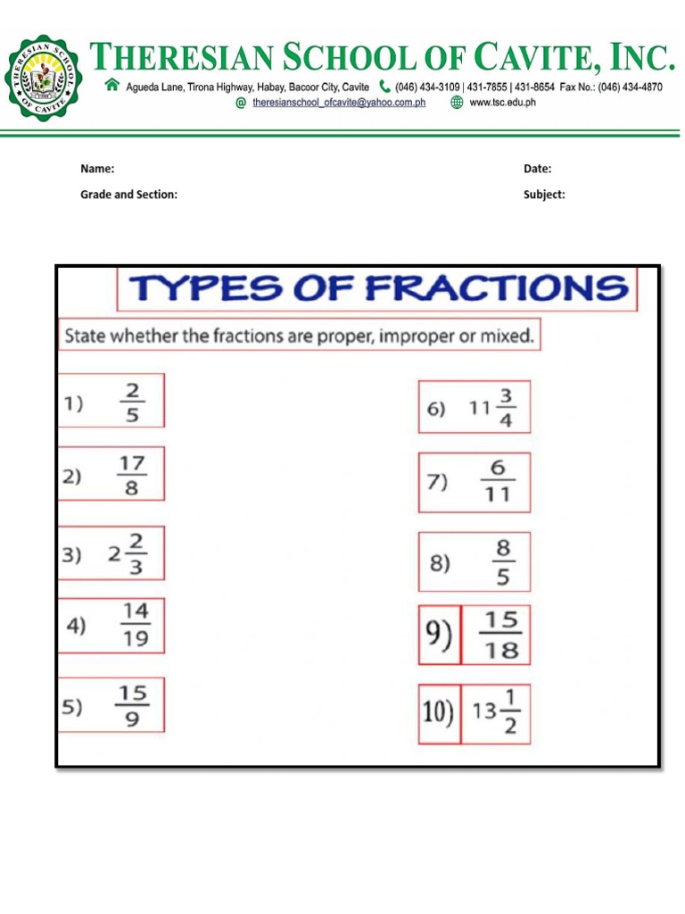 Worksheet 1 - Fractions Grade 6 | PDF