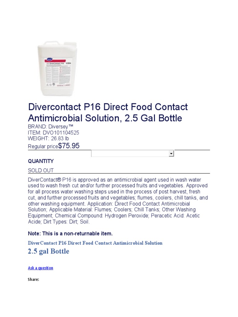 Divercontact P16 Direct Food Contact Antimicrobial Solution PDF