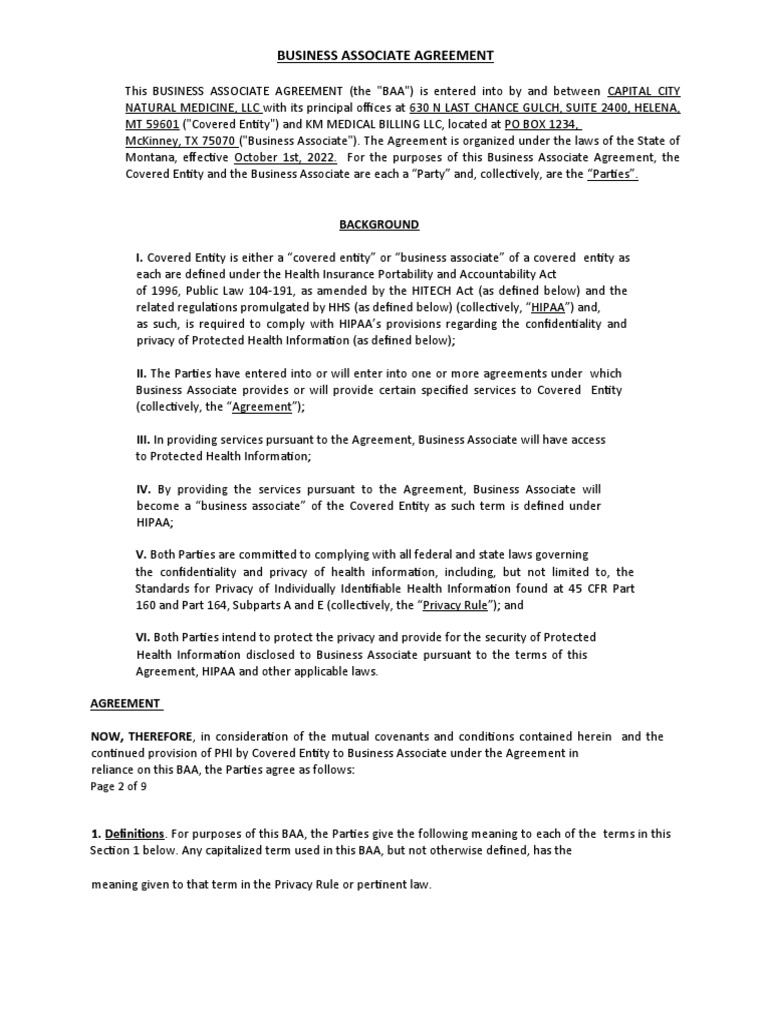 KM Medical Billing BAA Overview | PDF | Health Insurance Portability ...