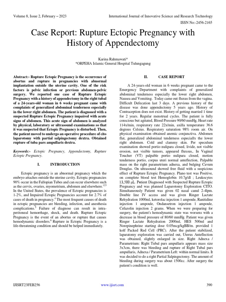 Case Report Rupture Ectopic Pregnancy With History of Appendectomy