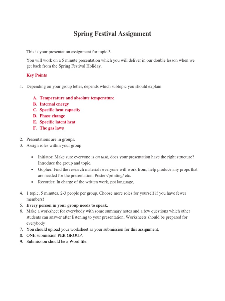 Spring Festival Presentation Guidelines | PDF | Language Arts & Discipline
