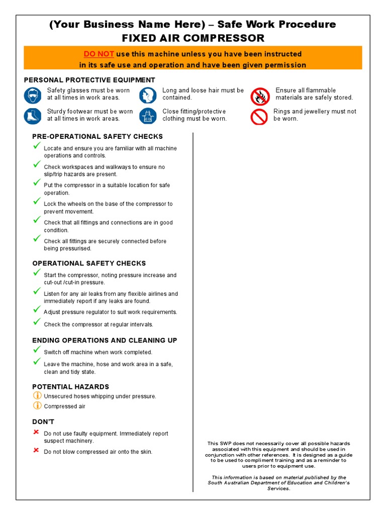 Air Compressor Safety Procedures | PDF | Mechanical Engineering | Safety