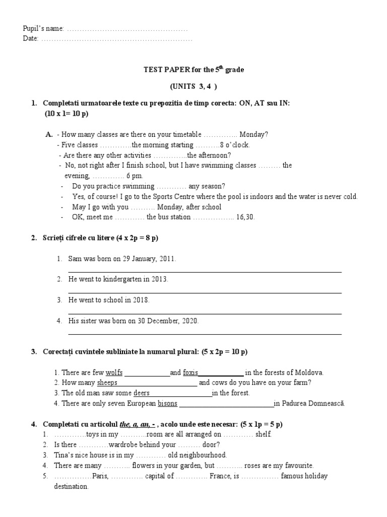 English Test CL 5 Unit 3,4 | PDF | Language Arts & Discipline | Foreign ...