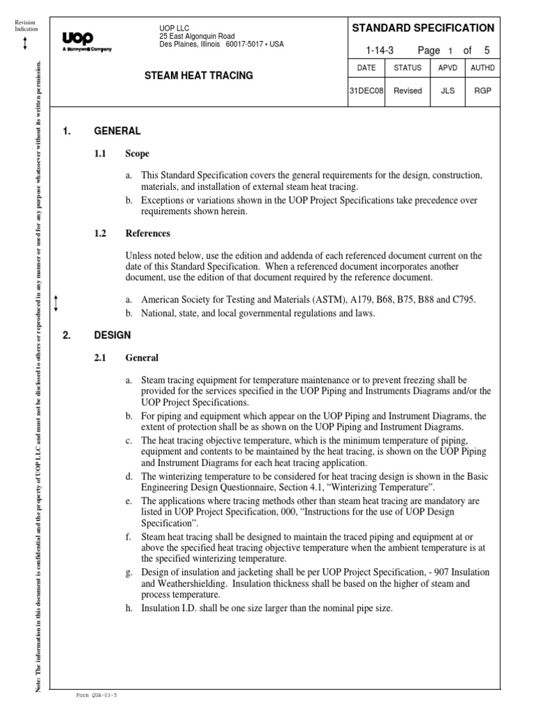 Revision Indication for Steam Heat Tracing Specification | PDF | Pipe ...