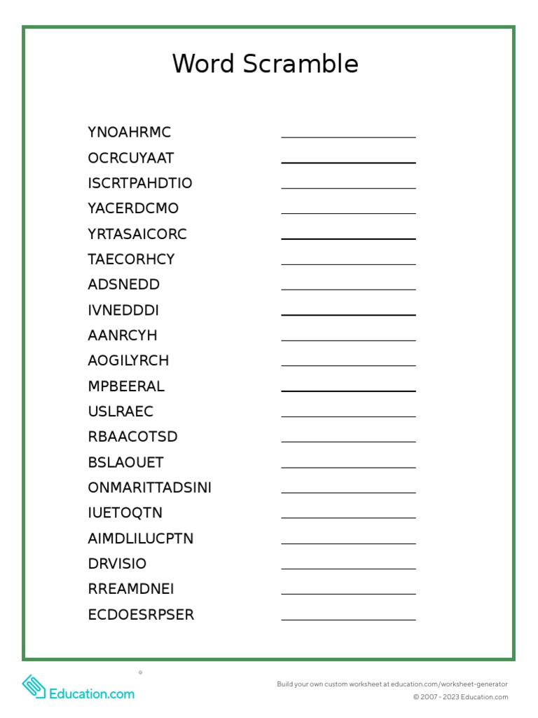 Worksheet Sramble PDF
