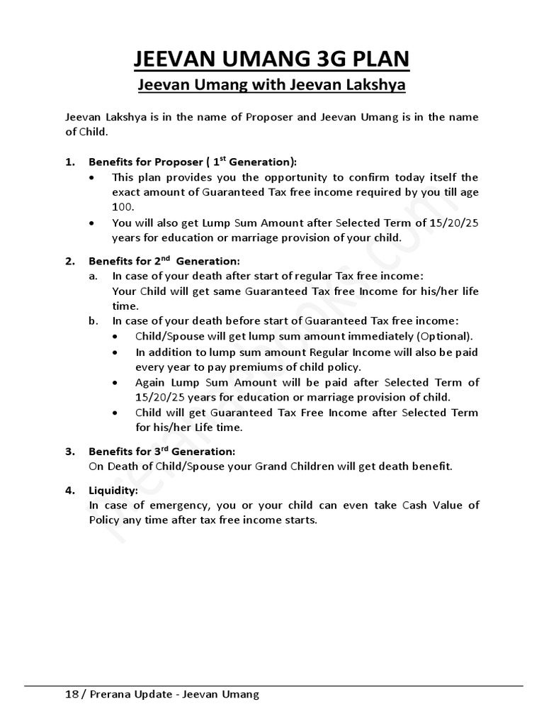 Jeevan Umang G Plan PDF Taxes Personal Finance
