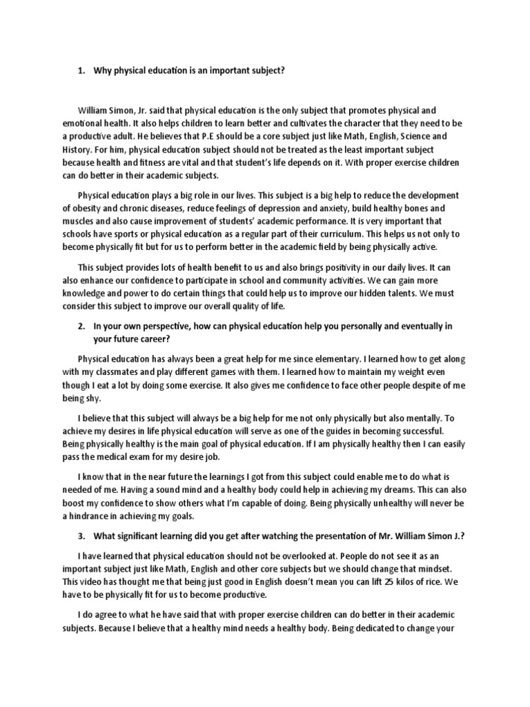 Importance of Physical Education in Schools | PDF | Physical Education ...