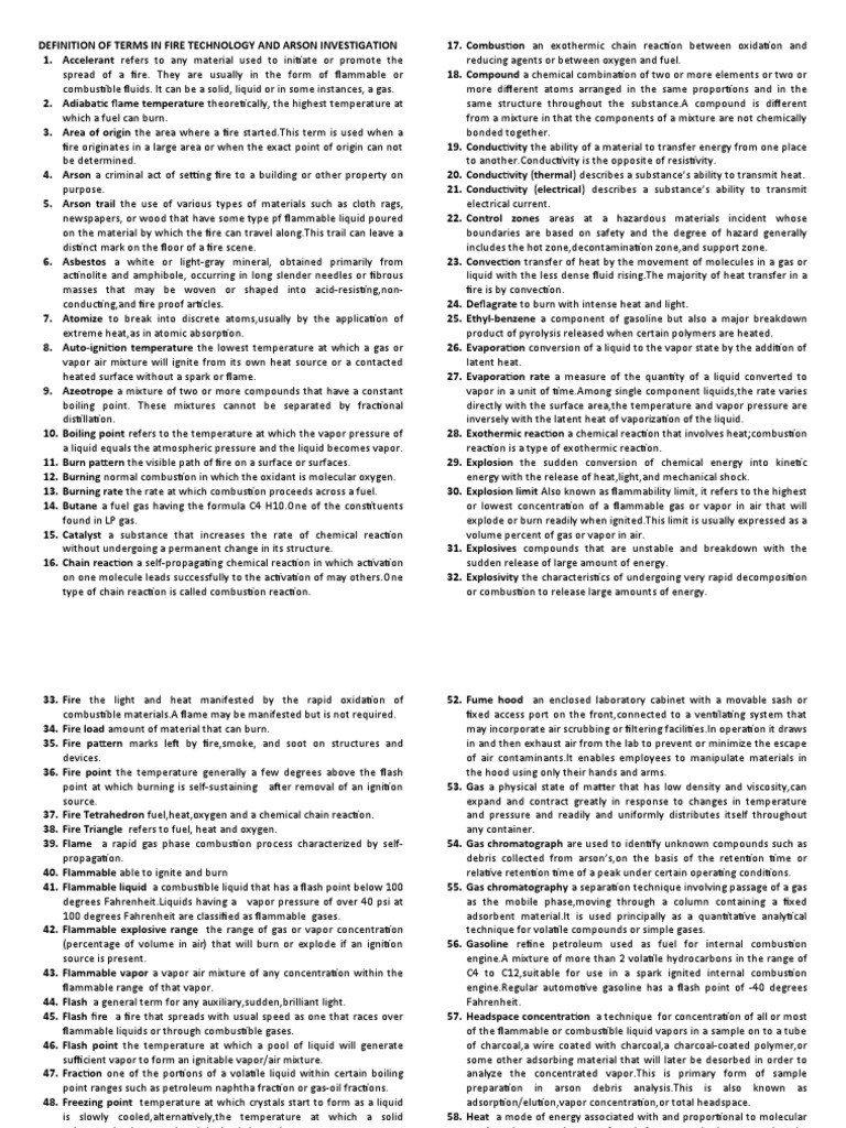 Fire Technology and Arson Terms Defined | PDF | Combustion | Fires