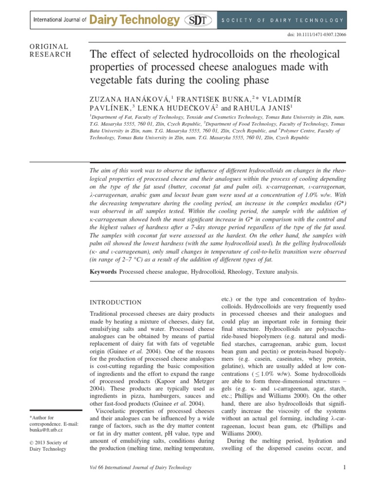 The Effect of Selected Hydrocolloids On The Rheological Properties of ...