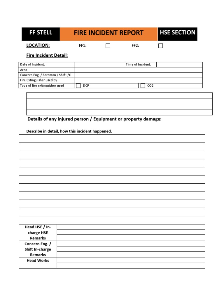 Fire Incident Report Form PDF