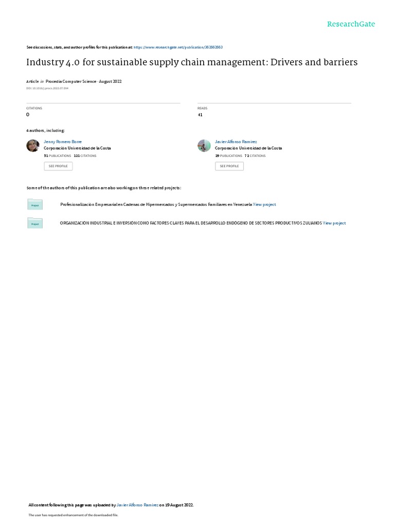 Industry 4.0 For Sustainable Supply Chain Management Drivers and