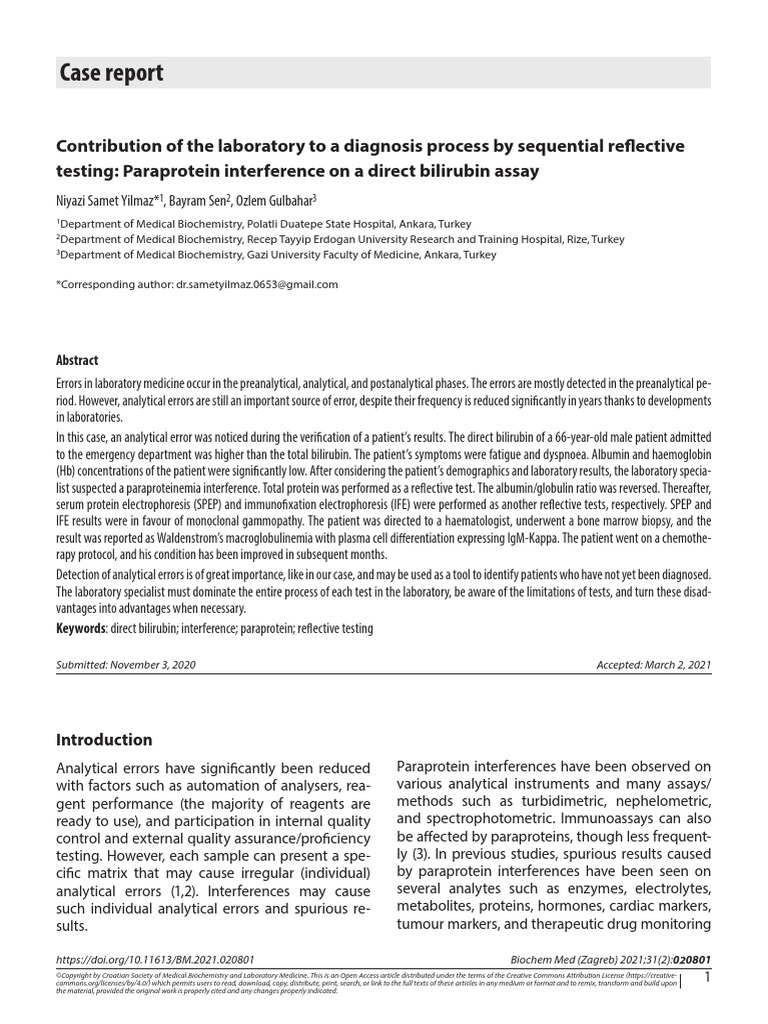Paraprotein Interference On A Direct Bilirubin Assay | PDF | Chemistry ...