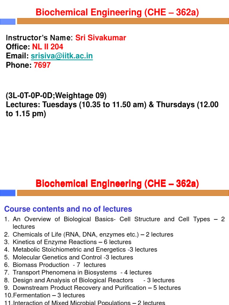 Biochemical Engineering Course Overview | PDF | Proteins | Cell (Biology)
