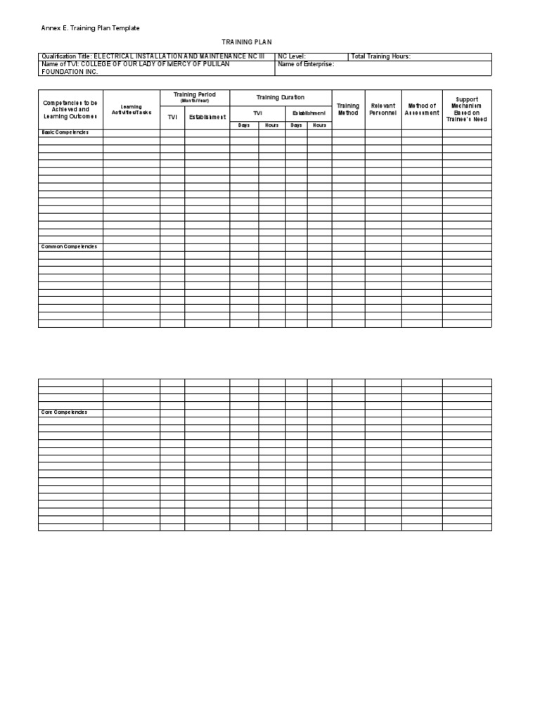 Training Plan Template PDF Career Growth