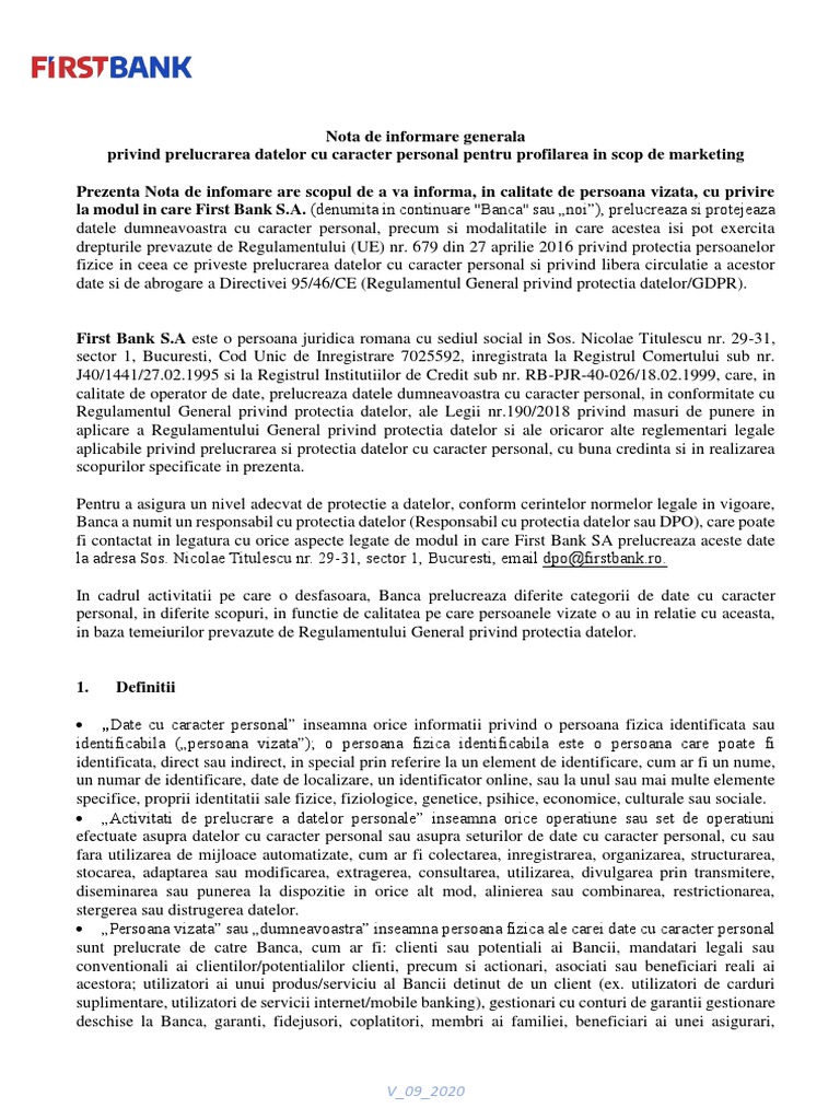 Nota de Informare Generala Privind Prelucrarea Datelor Cu Caracter ...