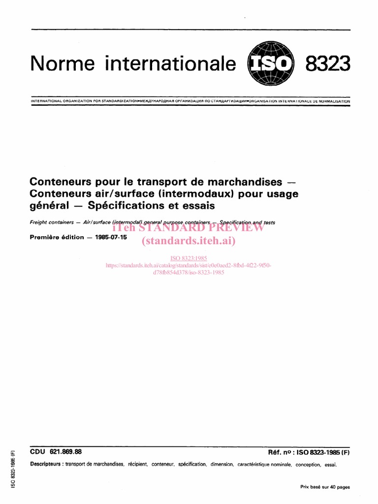 Conteneurs intermodaux : ISO 8323-1985 | PDF | Transport | Organisation ...