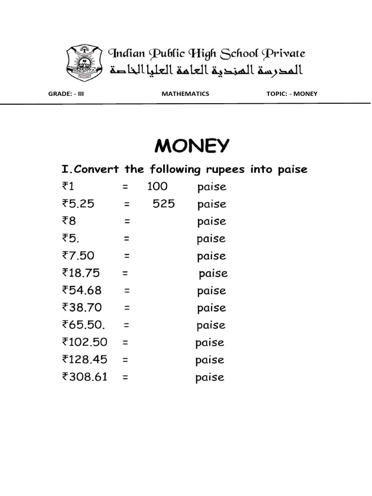 Money Worksheet Grade 3 1 | PDF
