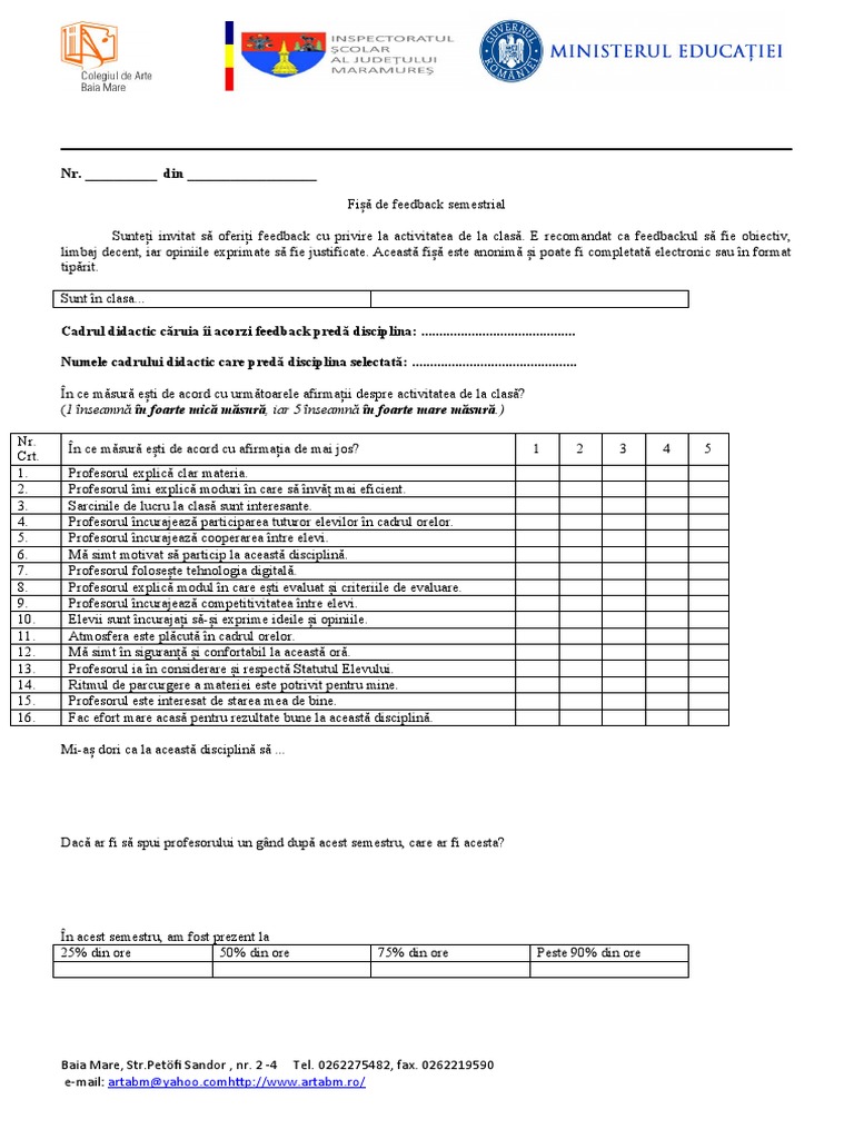 Fisa Feedback Elevi-Profesori | PDF