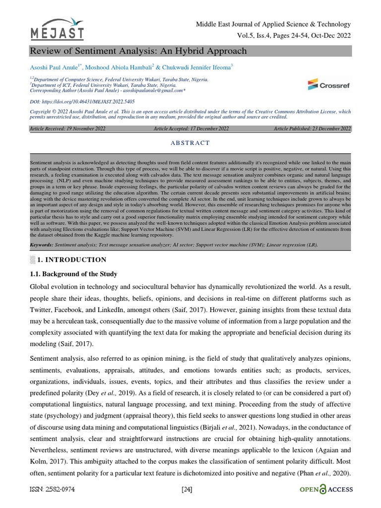 Review of Sentiment Analysis: An Hybrid Approach | PDF | Deep Learning ...