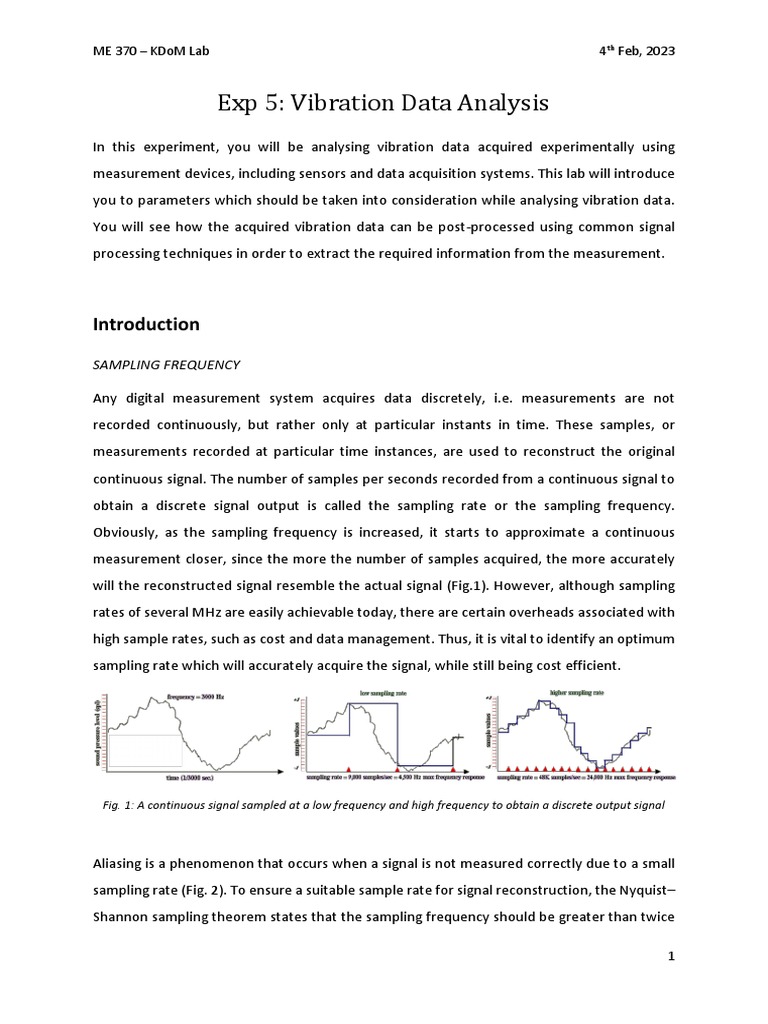 Lab 5 Vibration Data Analysis PDF Sampling (Signal Processing