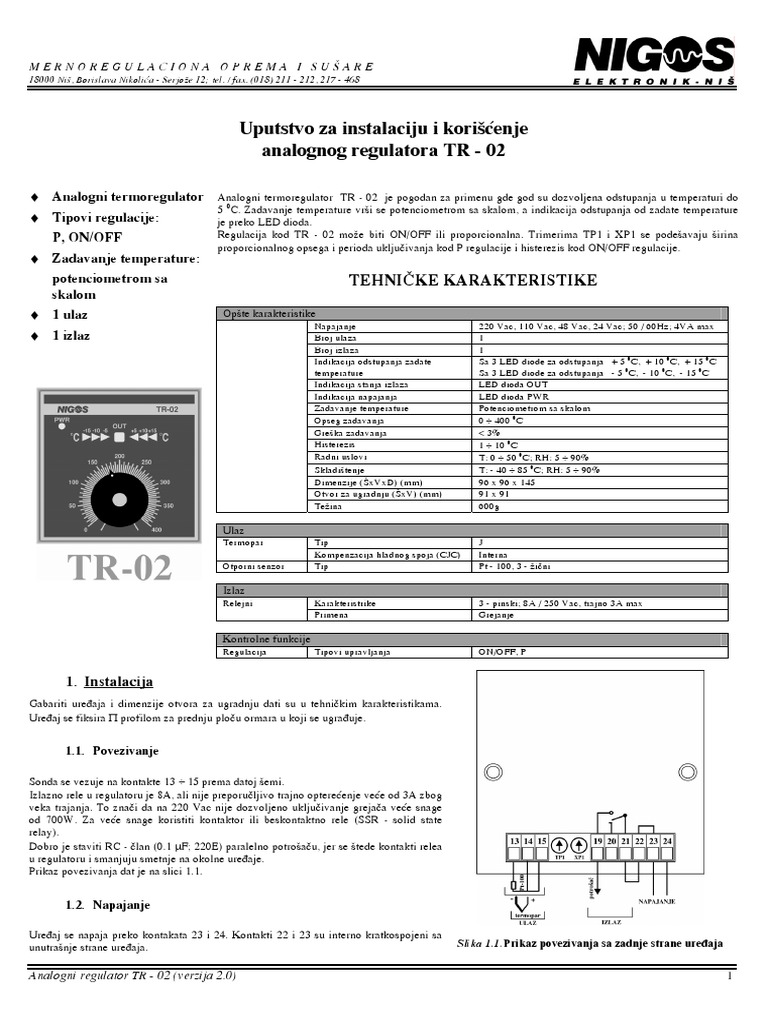 Regulator Temperature tr-02 v60 | PDF