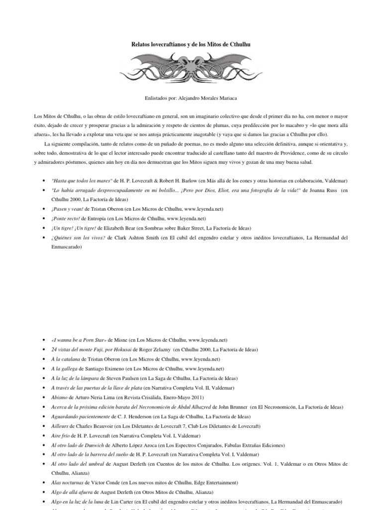 Guía de Relatos Lovecraftianos | PDF | HP Lovecraft | Cthulhu Mythos