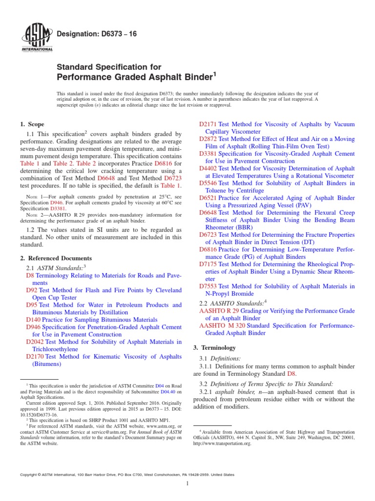 Performance Graded Asphalt Binder: Standard Specification For | PDF ...