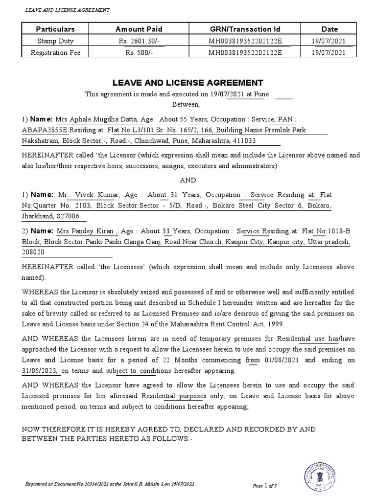 Rent Agreement PDF License Private Law