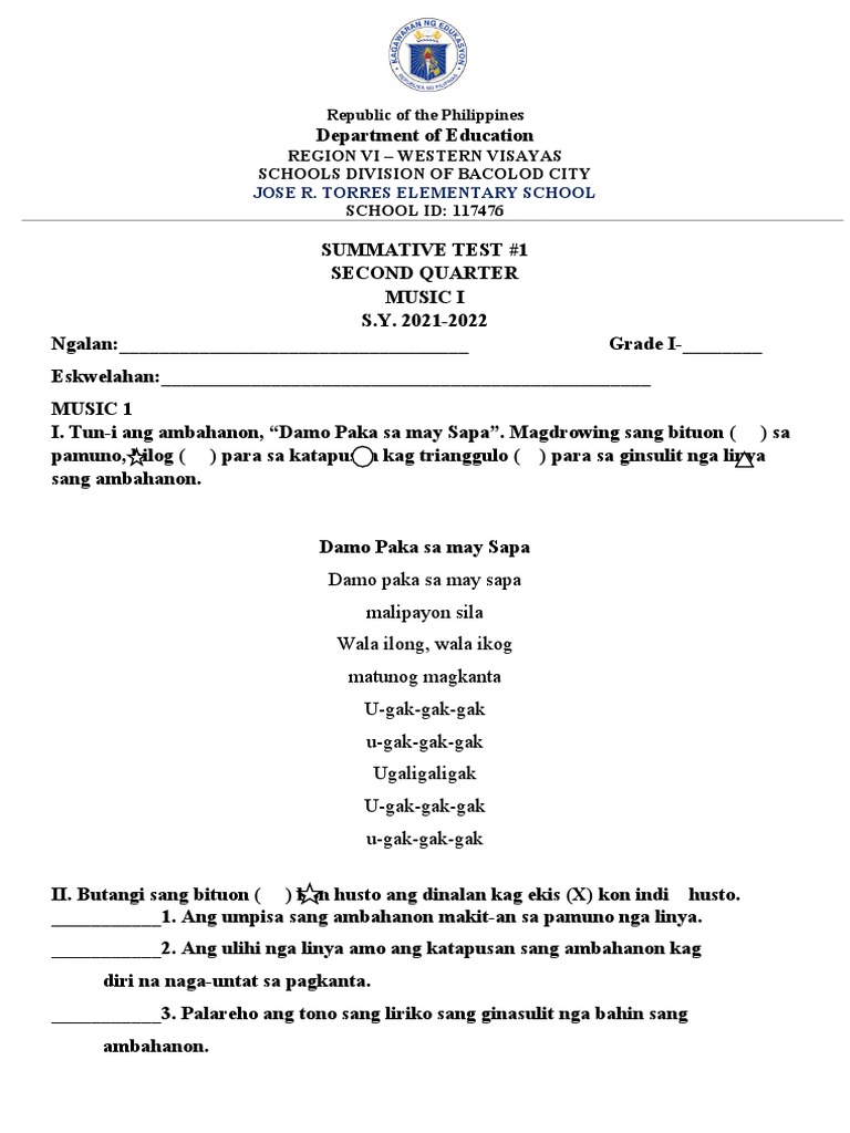 Summative Test 1 Music Q2 Pdf