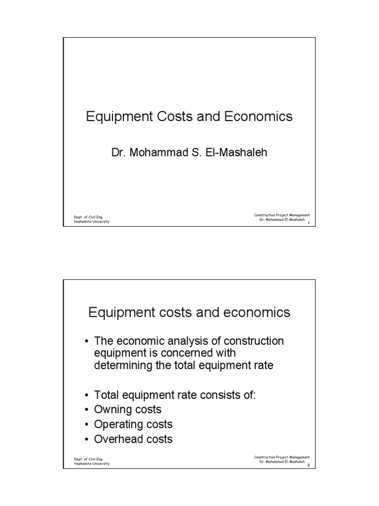 10 Equipment Costs and Economics PDF Depreciation Money