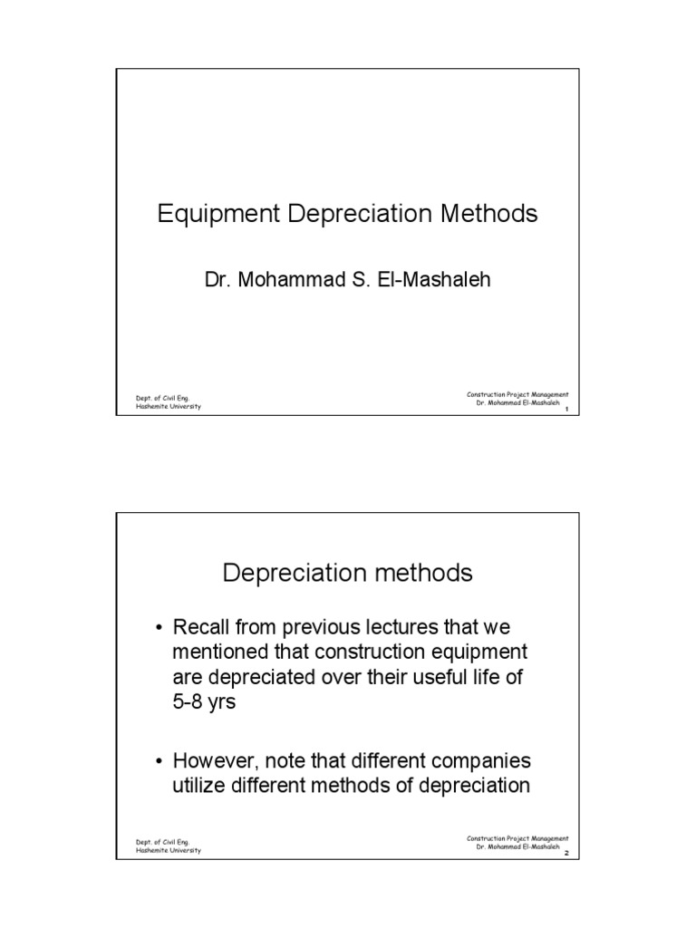 11 Equipment Depreciation Methods PDF Depreciation Financial